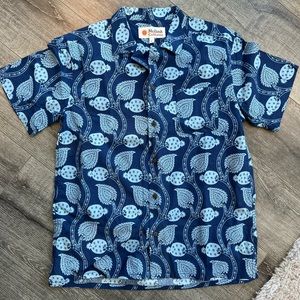 Madewell Blue Tropical Short Sleeve Button Down